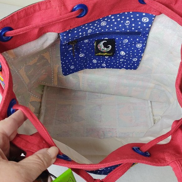 Laurel Burch Red Tote Bag Cat Print Sequins w/Tag & Block Sun N Sand Vintage - Picture 11 of 16